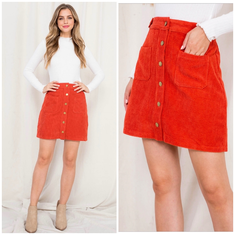 FEW LEFT❗️LOVERICHE Bright Rust Corduroy Short Skirt - Picture 3 of 6